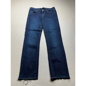Paige Skyline Skinny Jeans Womens 26 Dark Wash Indigo Raw Hem Mid Rise Denim